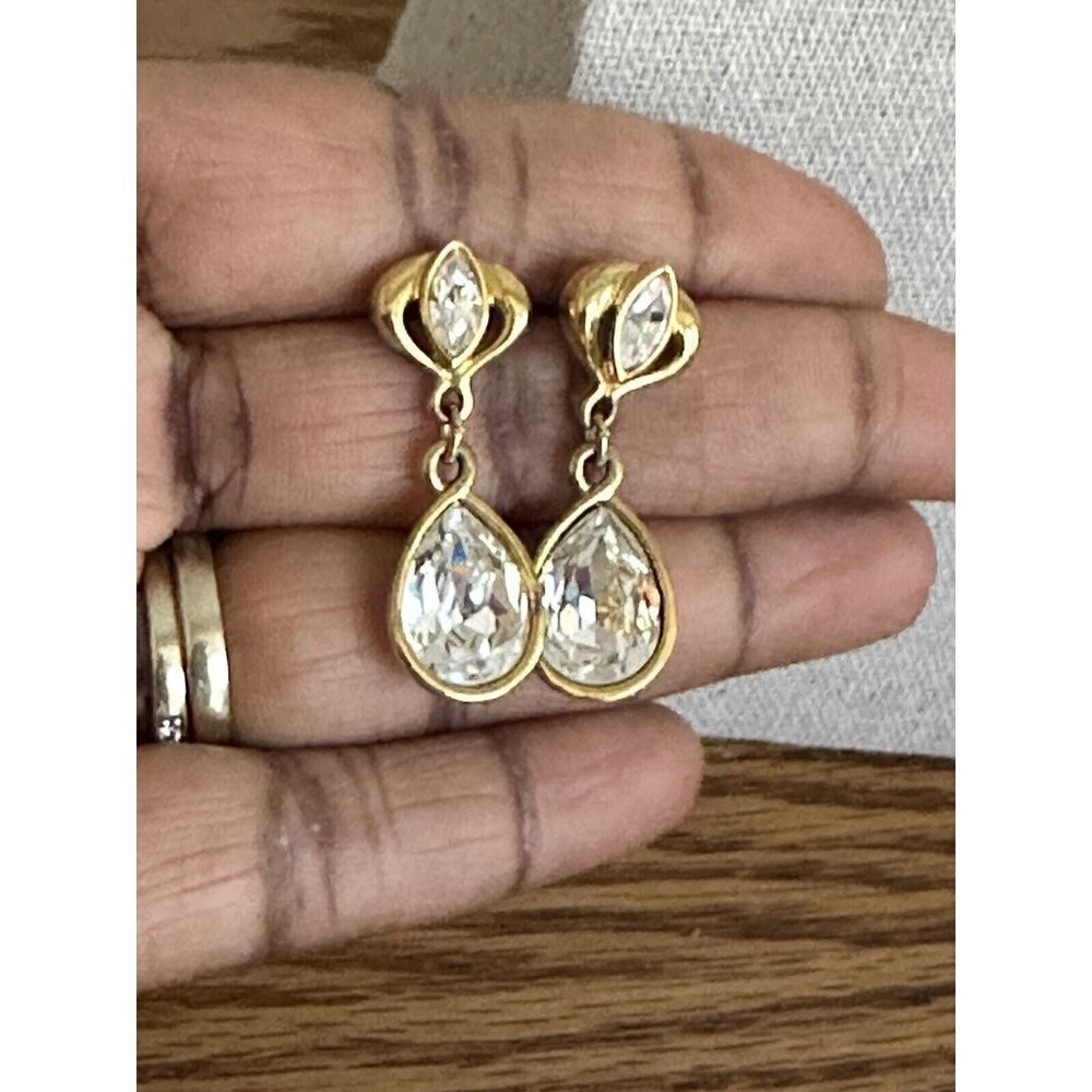 Vintage Napier  Gold Tone 1980s Pierced Dangle  Crystal Earrings No Screw Back